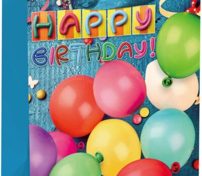 Пакет подарочный, С Днем Рождения! (разноцветные шарики), Голубой, 24*18*9 см, 1 шт.