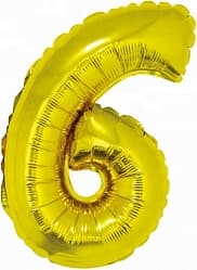 Воздушный шар с клапаном (16''/41 см) Цифра, 6, Золото, 1 шт.