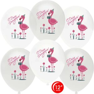 Шар (12''/30 см) Фламинго, С Днем Рождения!, Белый/Прозрачный, пастель, 1 ст, 25 шт.