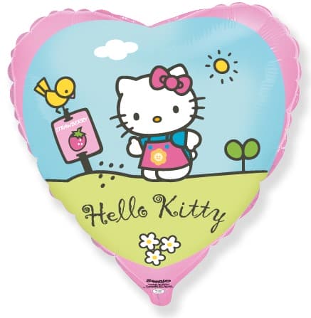 Шар (18''/46 см) Сердце, Hello Kitty, Котенок в саду, Розовый, 1 шт. в упак.