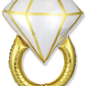 Шар (36''/91 см) Фигура, Кольцо с бриллиантом, Белый/Золото, 1 шт.