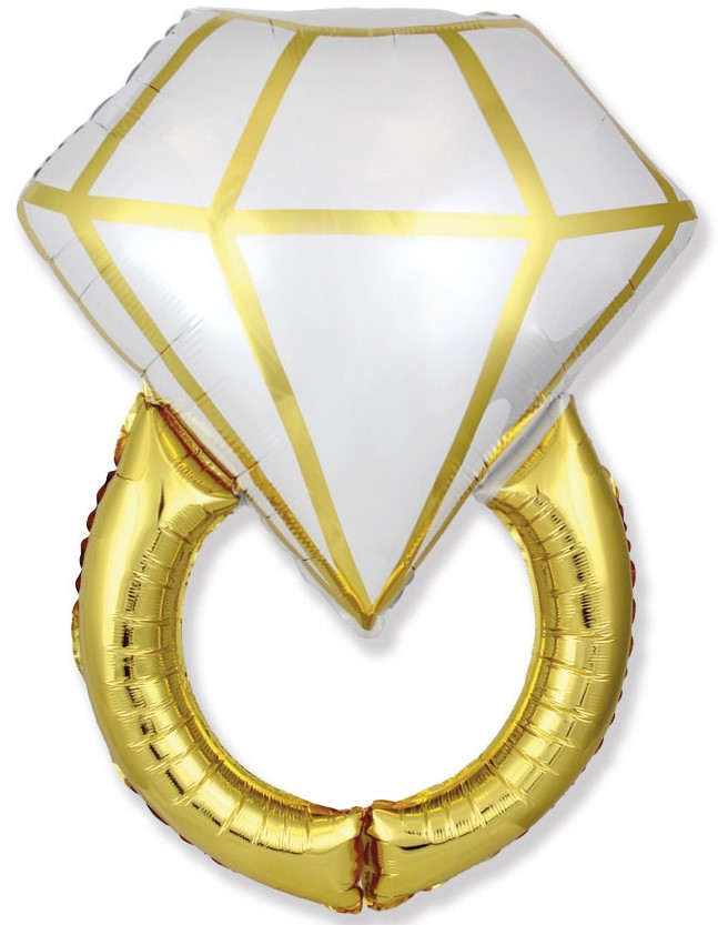 Шар (36''/91 см) Фигура, Кольцо с бриллиантом, Белый/Золото, 1 шт.