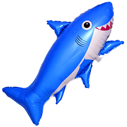 Шар (39"/99 см) Фигура, Счастливая акула, Синий, 1 шт.