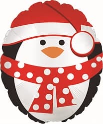 шар (9''/23 см) Мини-фигура, Новогодний пингвин, Красный, 1 шт.