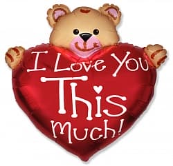 Шар (13"/33 см) Мини-сердце, Я Люблю Тебя! (медвежонок), Красный, 1 шт.