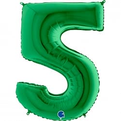 Шар (40''/102 см) Цифра, 5, Зеленый, 1 шт.