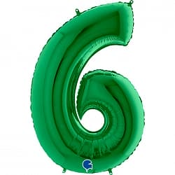 Шар (40''/102 см) Цифра, 6, Зеленый, 1 шт.