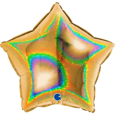 Шар Звезда Золото голография / Star Gold Glitter Holographic / 1 шт /, Фольгированный шар