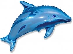 Фигурный воздушный шар из фольги (15''/38 см), Дельфин фигурный, Синий, 1 шт.