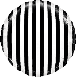Шар (18"/46 см) Круг, в полоску, Черный/Белый, 1 шт.