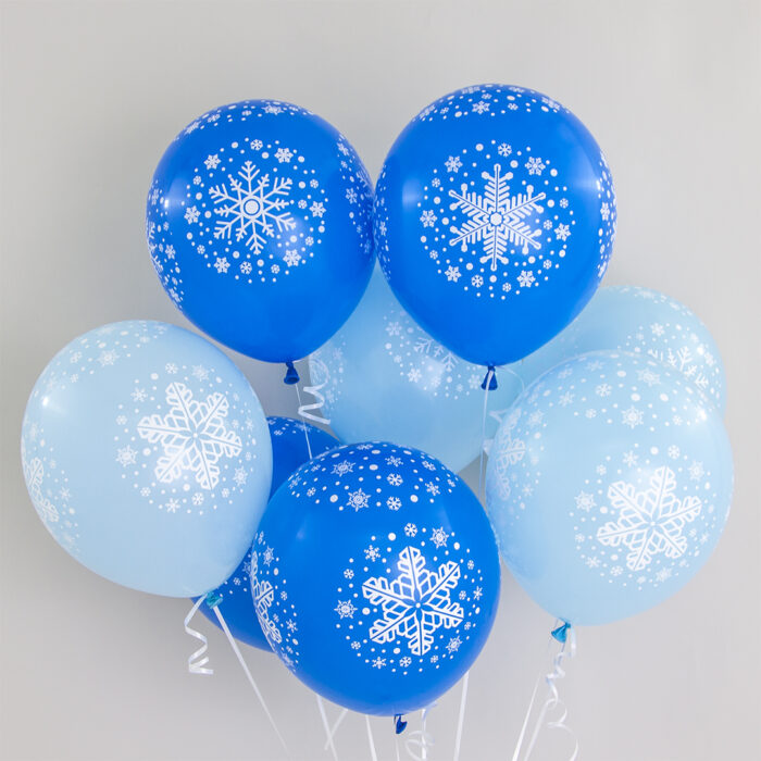 Воздушный шар (12"/30 см) Снежинки, Голубой/Синий, пастель, 5 ст, 100 шт.
