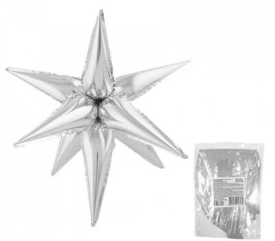 Шар К 20 Звезда составная 12 лучиков Серебро в упаковке / Exploding Star Silver 12pcs Set / К 20 /