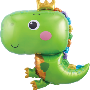Шар (31''/79 см) Фигура, Динозаврик в короне, Зеленый, 1 шт.