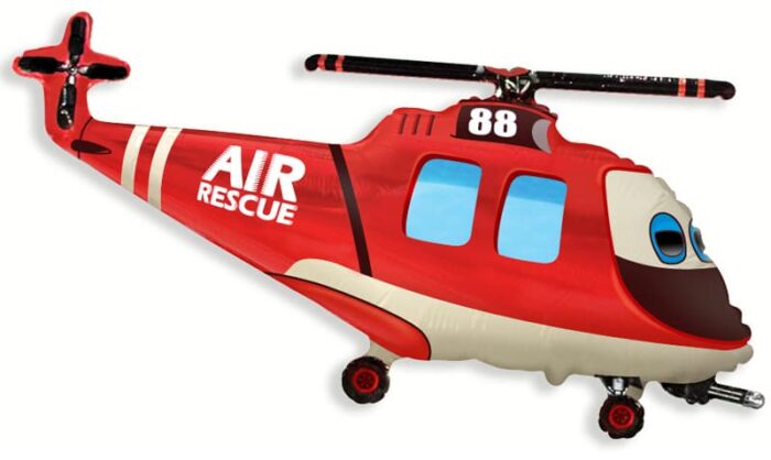 Шар (17''/43 см) Мини-фигура, Вертолет-Спасатель, Красный, 1 шт.