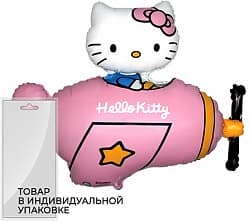 Шар (36''/91 см) Фигура, Hello Kitty, Котенок в самолете, Розовый, 1 шт. в упак.