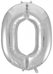 Воздушный шар (34''/86 см) Цифра, 0, Серебро, 1 шт.