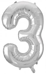 Воздушный шар (34''/86 см) Цифра, 3, Серебро, 1 шт.