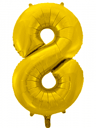 Воздушный шар (34''/86 см) Цифра, 8, Золото, 1 шт.