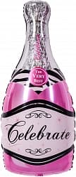 Шар с клапаном (14''/36 см) Мини-фигура, Бутылка Шампанское, Розовый, 1 шт.