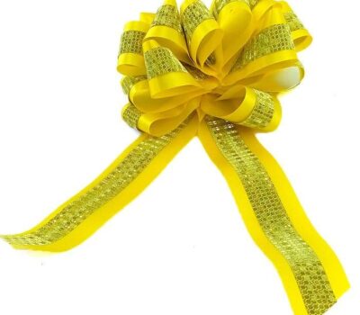 Подарочный Бант-шар С глиттером "Комбо" Желтый с золотом  4,5 см, d-16 см