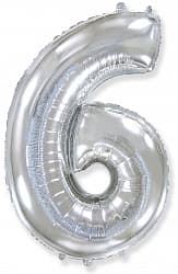 Воздушный шар (40''/102 см) Цифра, 6, Серебро, 1 шт.