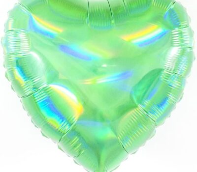 Шар (18''/46 см) Сердце, Перламутровый блеск, Зеленый, Голография, 1 шт.
