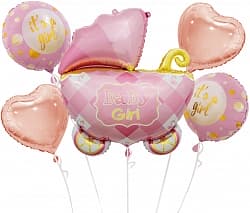 Набор шаров (35"/89 см) Коляска для девочки, Розовый, 5 шт. в упак.