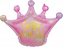 Шар (30"/76 см) Фигура, Корона, Маленькая Принцесса (искорки звезд), Розовый, Градиент, 1 шт.