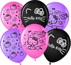 Шар (12"/30 см) Hello Kitty, С Днем Рождения!, Ассорти, пастель, 2 ст, 25 шт.