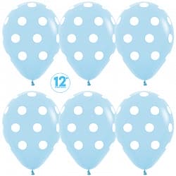 Шар воздушный (12"/30 см) Белые точки, Голубой (040), пастель, 5 ст, 12 шт.