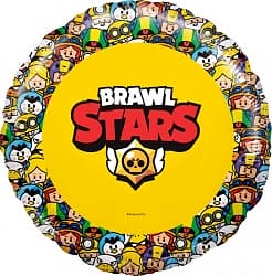 Шар (18''/46 см) Круг, Brawl Stars, Герои, дизайн №2, Желтый, 1 шт. в упак.