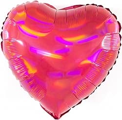 Шар (18''/46 см) Сердце, Перламутровый блеск, Рубин, Голография, 1 шт.
