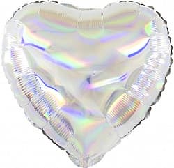 Шар (18''/46 см) Сердце, Перламутровый блеск, Серебро, Голография, 1 шт.