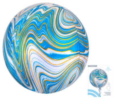 Шар Сфера 3D 16"/40 см Голубой Мрамор в упаковке / Blue Marblez Orbz