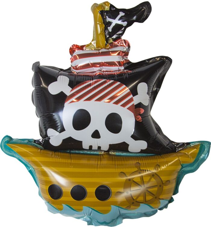 Шар с клапаном (12''/30 см) Мини-фигура, Пиратский корабль, Черный, 1 шт.