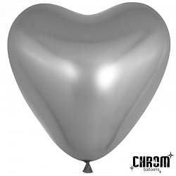 Шар Сердце (12"/30 см) Серебро, хром, 50 шт.