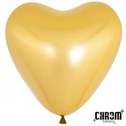 Шар Сердце (12"/30 см) Золото, хром, 50 шт.