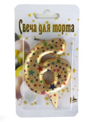 Свеча Цифра, 6 Саната, Золото, Металлик, 7 см, 1