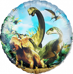 Шар (18"/46 см) Круг, Динозавры Юрского периода, 1 шт.