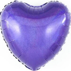 Шар (18''/46 см) Сердце, Фиолетовый, Голография, 1 шт.