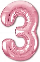 Шар (40''/102 см) Цифра, 3, Slim, Розовый фламинго, в упаковке 1 шт.