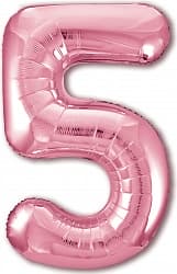 Шар (40''/102 см) Цифра, 5, Slim, Розовый фламинго, в упаковке 1 шт.