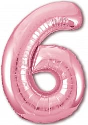 Шар (40''/102 см) Цифра, 6, Slim, Розовый фламинго, в упаковке 1 шт.