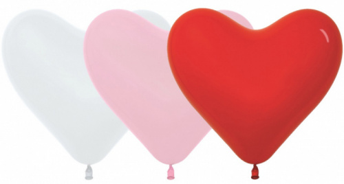 Шар Сердце (12"/30 см) Ассорти Белый (005)/Розовый (009)/Красный (015), пастель, 100 шт.