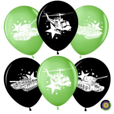 Воздушный шар (12''/30 см) Воздушно-десантная техника, Черный/Зеленый, пасте