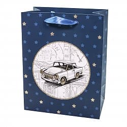 Пакет подарочный, Автомобиль, Синий, с блестками, 44*31*12 см, 1 шт.