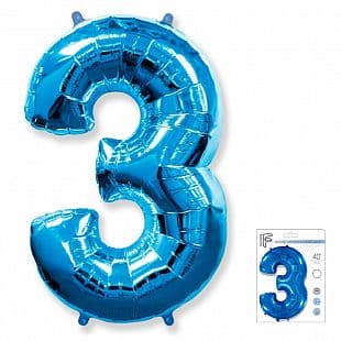 Шар Цифра "3" Синий в упаковке / Three