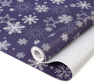 Упаковочная бумага, Крафт (0,7*10 м) Снежинка, Белый / Фиолетовый, 1 шт.