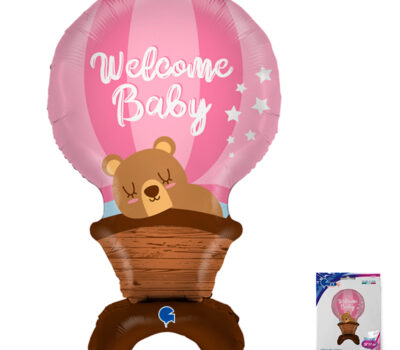 Мишка на воздушном шаре "Добро пожаловать малышка" в упаковке, фольгированный шар