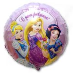 Шар А (18"/45 см) Круг, РУС Принцессы С ДНЕМ РОЖДЕНИЯ